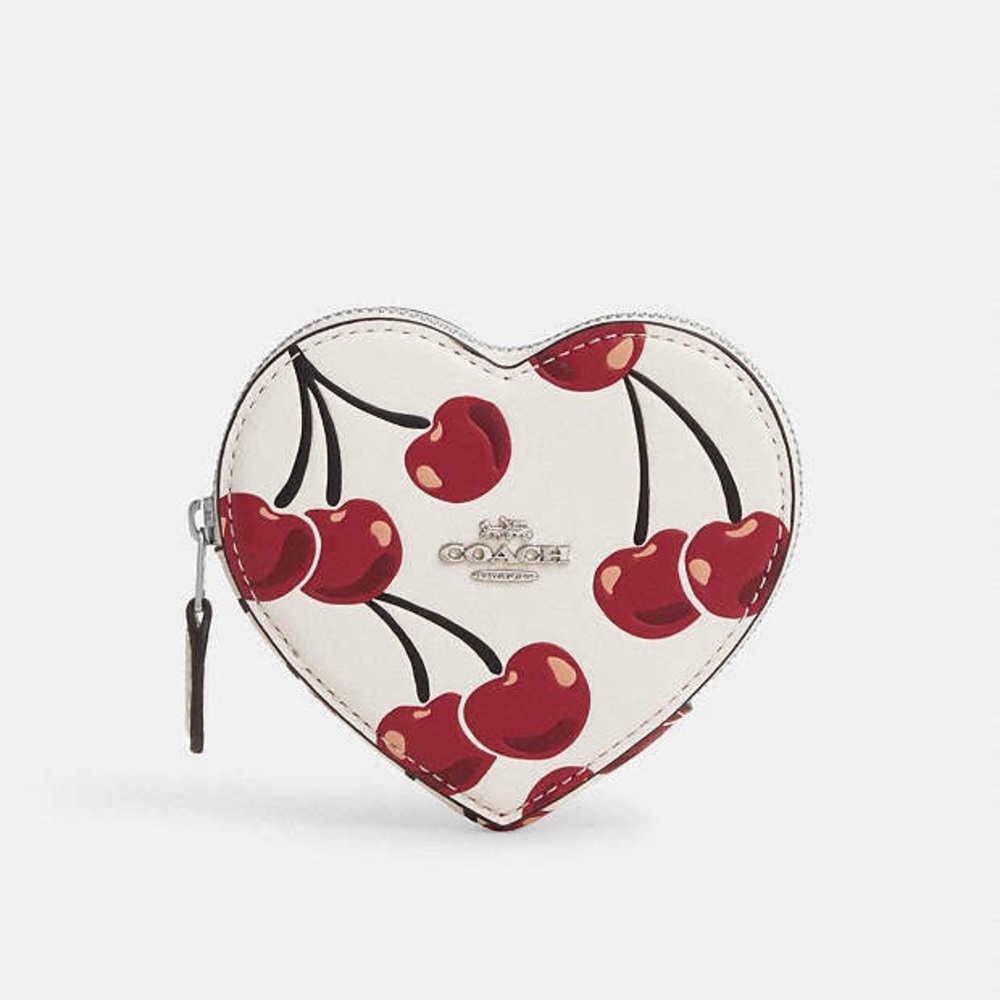 NWT Coach Heart Coin‎ Case With Cherry Print